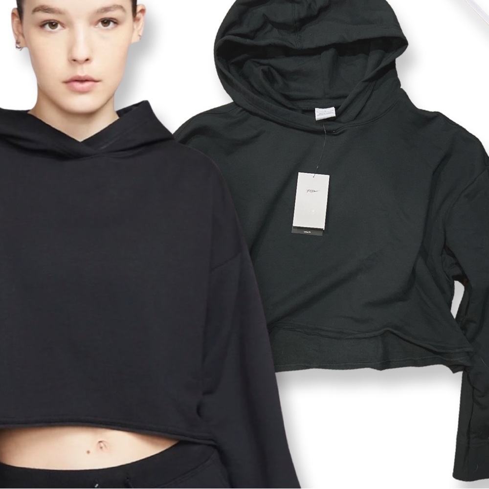 Nike Yoga Luxe Women's Cropped Fleece Hoodie Black/Iron Grey Large - Picture 11 of 16